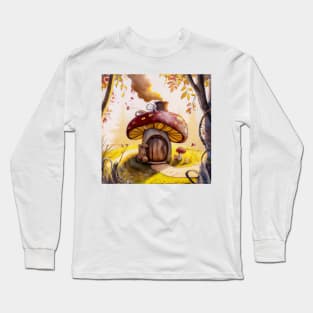 Cute Mushroom Cottage in the Autumn Woods Long Sleeve T-Shirt